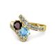 1 - Eleni Red Garnet and Blue Topaz with Side Diamonds Bypass Ring 