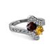 2 - Eleni Red Garnet and Citrine with Side Diamonds Bypass Ring 