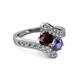 2 - Eleni Red Garnet and Iolite with Side Diamonds Bypass Ring 