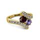 2 - Eleni Red Garnet and Iolite with Side Diamonds Bypass Ring 