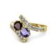 1 - Eleni Red Garnet and Iolite with Side Diamonds Bypass Ring 