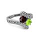 2 - Eleni Red Garnet and Peridot with Side Diamonds Bypass Ring 