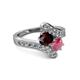 2 - Eleni Red and Rhodolite Garnet with Side Diamonds Bypass Ring 