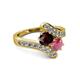 2 - Eleni Red and Rhodolite Garnet with Side Diamonds Bypass Ring 