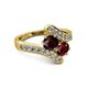 2 - Eleni Red Garnet and Ruby with Side Diamonds Bypass Ring 