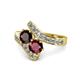 1 - Eleni Red Garnet and Ruby with Side Diamonds Bypass Ring 