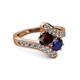 2 - Eleni Red Garnet and Blue Sapphire with Side Diamonds Bypass Ring 