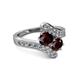 2 - Eleni Red Garnet with Side Diamonds Bypass Ring 