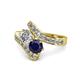 1 - Eleni Diamond and Blue Sapphire with Side Diamonds Bypass Ring 