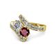 1 - Eleni Diamond and Ruby with Side Diamonds Bypass Ring 