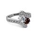 2 - Eleni Diamond and Red Garnet with Side Diamonds Bypass Ring 