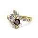 1 - Eleni Diamond and Red Garnet with Side Diamonds Bypass Ring 
