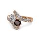 1 - Eleni Diamond and Red Garnet with Side Diamonds Bypass Ring 