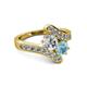 2 - Eleni Diamond and Aquamarine with Side Diamonds Bypass Ring 
