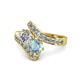 1 - Eleni Diamond and Aquamarine with Side Diamonds Bypass Ring 