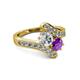 2 - Eleni Diamond and Amethyst with Side Diamonds Bypass Ring 