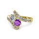 1 - Eleni Diamond and Amethyst with Side Diamonds Bypass Ring 