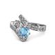 1 - Eleni Diamond and Blue Topaz with Side Diamonds Bypass Ring 