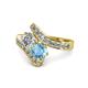 1 - Eleni Diamond and Blue Topaz with Side Diamonds Bypass Ring 