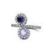 1 - Kevia Blue Sapphire and Tanzanite with Side Diamonds Bypass Ring 