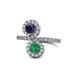 1 - Kevia Blue Sapphire and Emerald with Side Diamonds Bypass Ring 