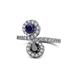 1 - Kevia Blue Sapphire and Black Diamond with Side Diamonds Bypass Ring 