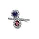 1 - Kevia Blue Sapphire and Ruby with Side Diamonds Bypass Ring 