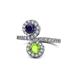 1 - Kevia Blue Sapphire and Peridot with Side Diamonds Bypass Ring 