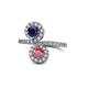 1 - Kevia Blue Sapphire and Rhodolite Garnet with Side Diamonds Bypass Ring 