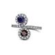 1 - Kevia Blue Sapphire and Red Garnet with Side Diamonds Bypass Ring 