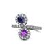 1 - Kevia Blue Sapphire and Amethyst with Side Diamonds Bypass Ring 