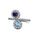 1 - Kevia Blue Sapphire and Blue Topaz with Side Diamonds Bypass Ring 