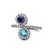 1 - Kevia Blue Sapphire and London Blue Topaz with Side Diamonds Bypass Ring 