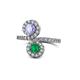 1 - Kevia Tanzanite and Emerald with Side Diamonds Bypass Ring 