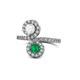 1 - Kevia White Sapphire and Emerald with Side Diamonds Bypass Ring 