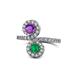 1 - Kevia Amethyst and Emerald with Side Diamonds Bypass Ring 