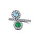 1 - Kevia Blue Topaz and Emerald with Side Diamonds Bypass Ring 