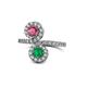 1 - Kevia Rhodolite Garnet and Emerald with Side Diamonds Bypass Ring 