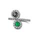1 - Kevia Black Diamond and Emerald with Side Diamonds Bypass Ring 