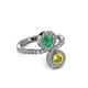 1 - Kevia Yellow Diamond and Emerald with Side Diamonds Bypass Ring 