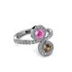 3 - Kevia Smoky Quartz and Pink Sapphire with Side Diamonds Bypass Ring 