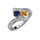 3 - Eleni Blue Sapphire and Citrine with Side Diamonds Bypass Ring 