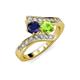3 - Eleni Blue Sapphire and Peridot with Side Diamonds Bypass Ring 