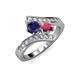 3 - Eleni Blue Sapphire and Rhodolite Garnet with Side Diamonds Bypass Ring 