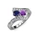 3 - Eleni Blue Sapphire and Amethyst with Side Diamonds Bypass Ring 