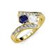 3 - Eleni Blue and White Sapphire with Side Diamonds Bypass Ring 