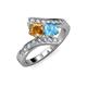 3 - Eleni Citrine and Blue Topaz with Side Diamonds Bypass Ring 