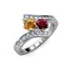 3 - Eleni Citrine and Ruby with Side Diamonds Bypass Ring 