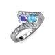 3 - Eleni Tanzanite and Blue Topaz with Side Diamonds Bypass Ring 