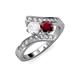 3 - Eleni White Sapphire and Ruby with Side Diamonds Bypass Ring 